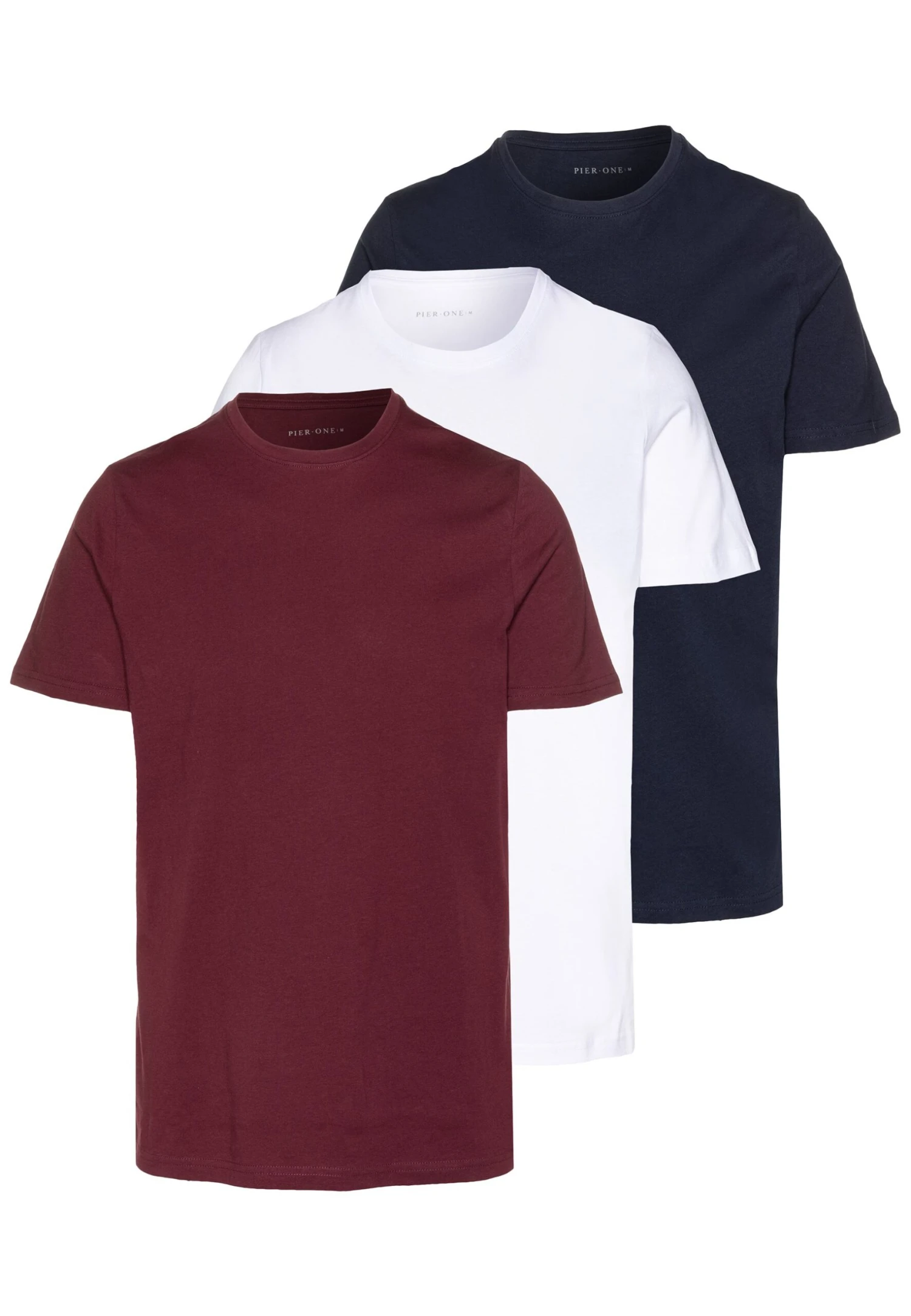 Pier One3 PACK - T-shirt - Bas - White/dark Blue/red 3 Pier One3 PACK - T-shirt - Bas - White/dark Blue/red
