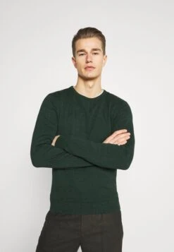 Pier OneBASIC CREWNECK - Stickad Tröja - Mottled Dark Green